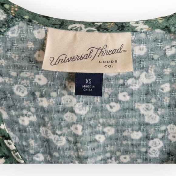 Universal Thread s/s green white ditsy floral ruffle sleeve wrap dress size XS - Picture 5 of 10